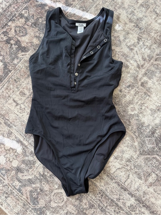 Andie Other - Andie Black Henley Snap-Front One-Piece Swimsuit